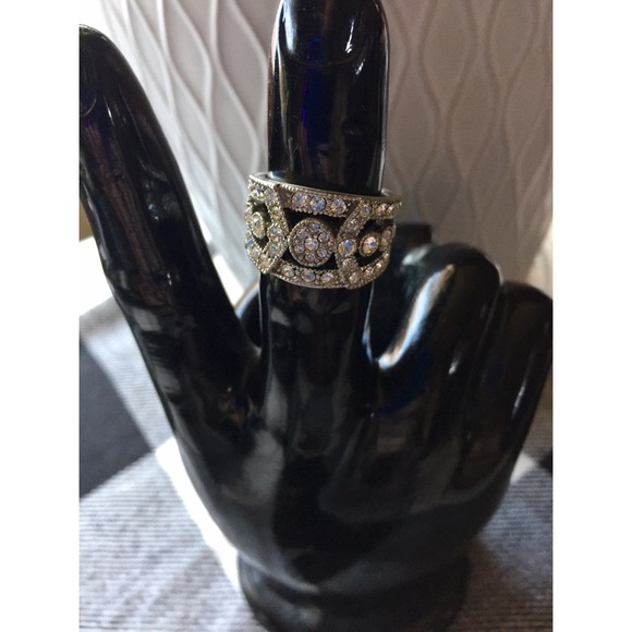 EXPRESS Ornate Sterling Silver Rhinestone Ring - Picture 2 of 6